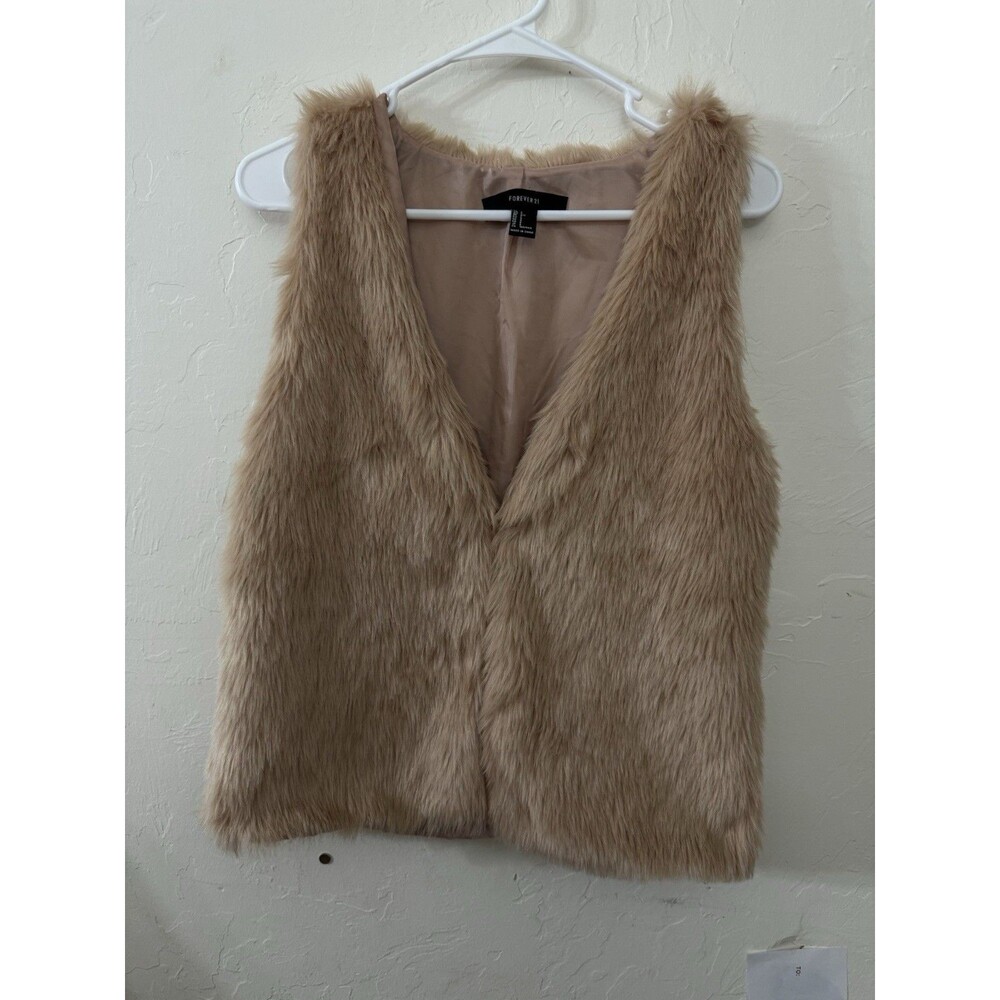 Forever 21 Vest Faux Fur Pink Women Sz S Sleeveless Lined Open WhimsyGoth